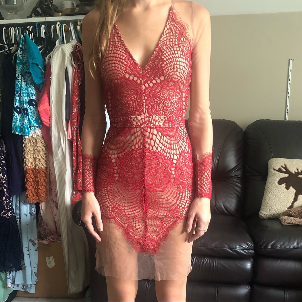 For Love and Lemons Red lace mini dress